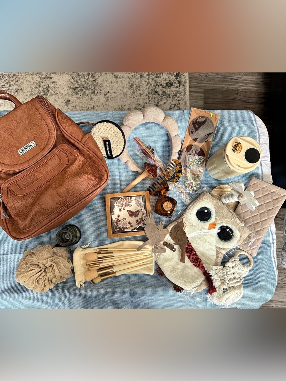 Beautiful Brown & Tan Backpack and Accessories Bundle